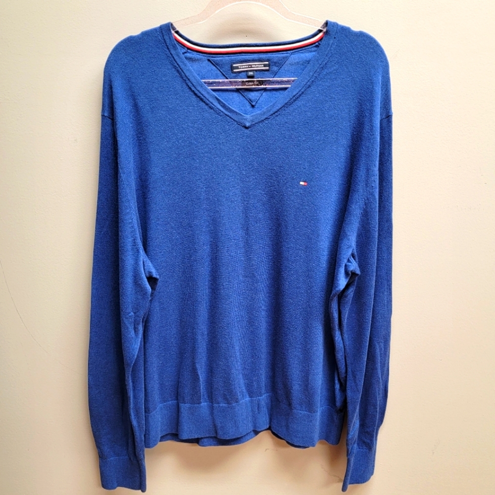 Tommy Hilfiger Cotton Silk Men's Blue Pullover Sweater Size 2XL